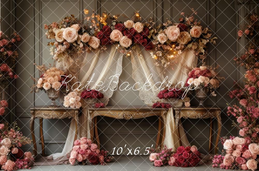 Kate Romantique Fleurs Vintage Mariage Toile de fond conçue par Mini MakeBelieve - Kate Backdrop FR
