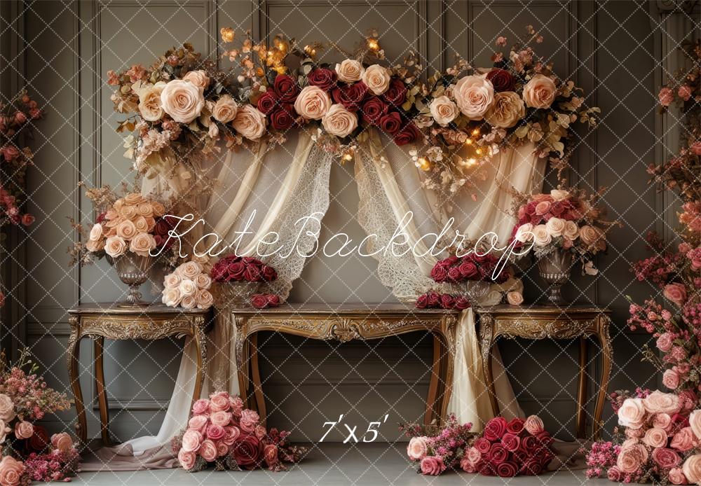 Kate Romantique Fleurs Vintage Mariage Toile de fond conçue par Mini MakeBelieve - Kate Backdrop FR