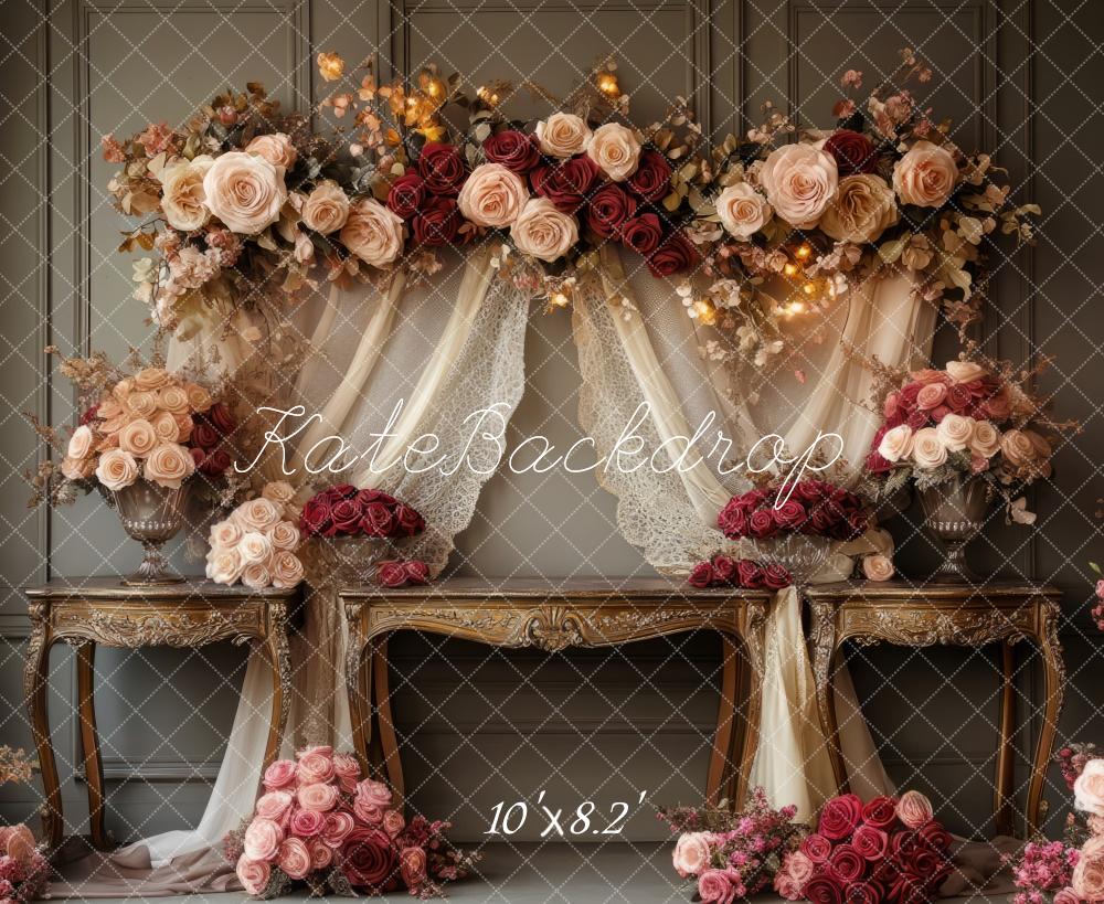Kate Romantique Fleurs Vintage Mariage Toile de fond conçue par Mini MakeBelieve - Kate Backdrop FR