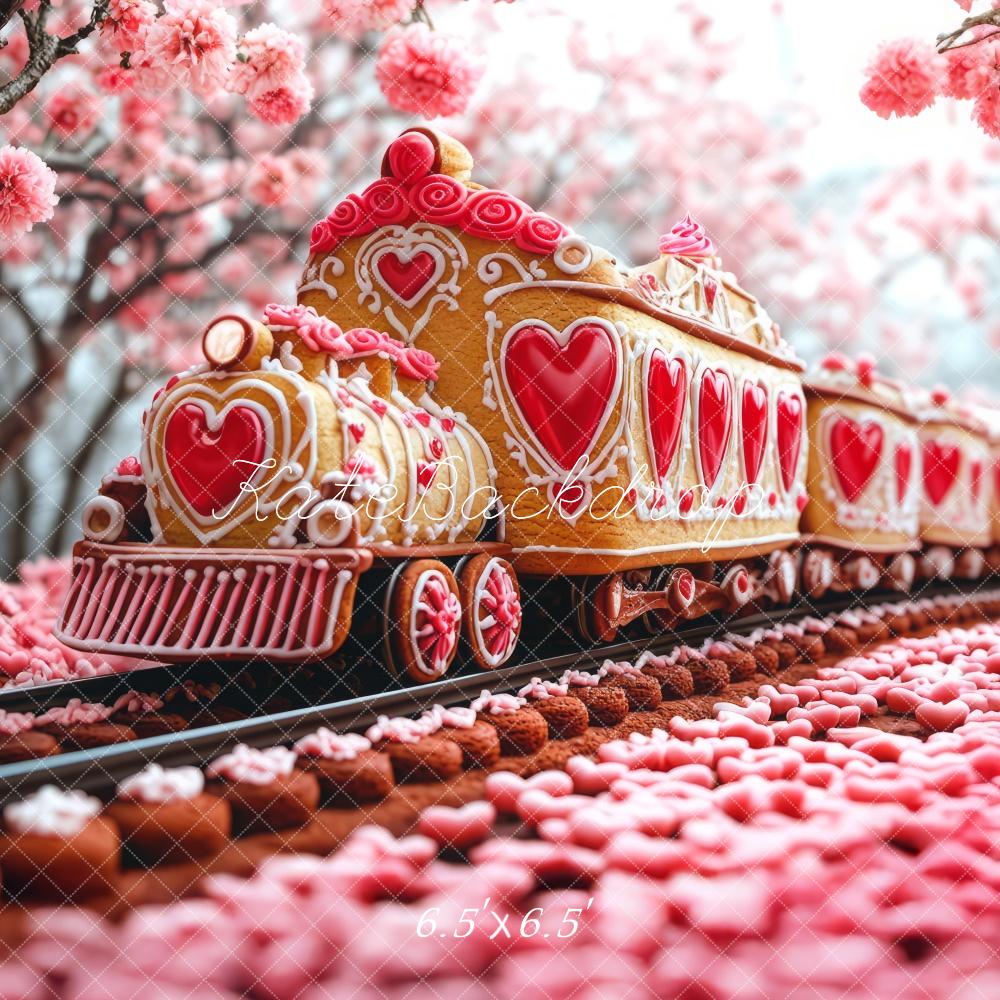Kate Saint Valentin Train de Biscuits Fleurs Toile de fond conçue par Mini MakeBelieve - Kate Backdrop FR