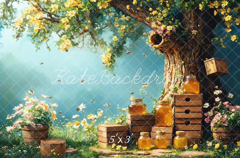 Kate Printemps Miel Abeille Arbre Nid d'abeille Toile de fond conçue par Emetselch - Kate Backdrop FR