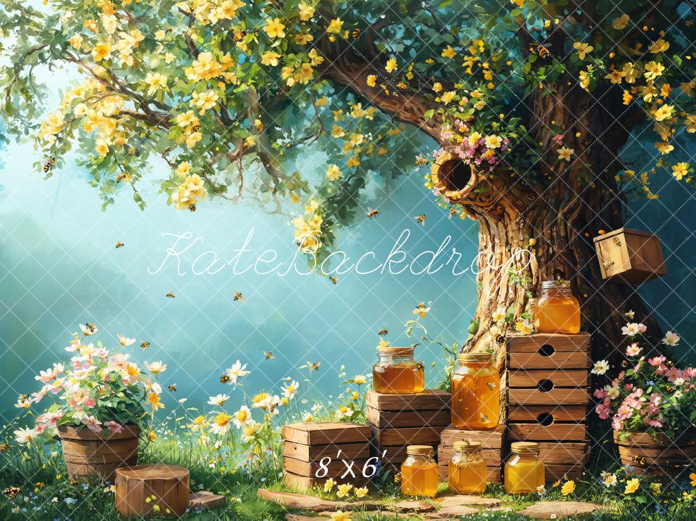 Kate Printemps Miel Abeille Arbre Nid d'abeille Toile de fond conçue par Emetselch - Kate Backdrop FR