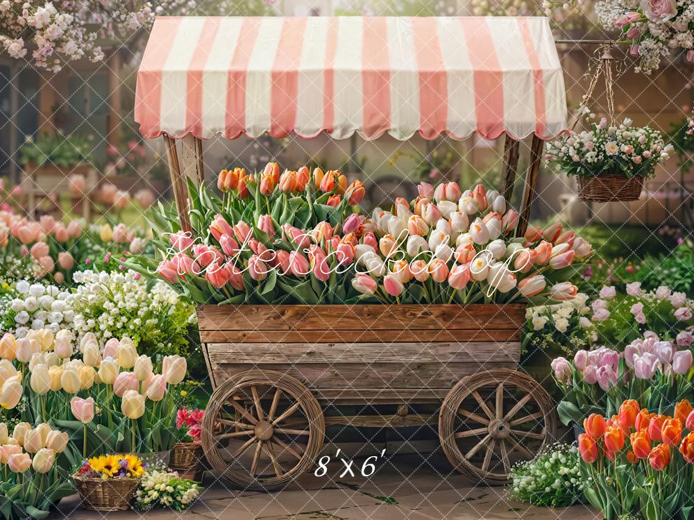 Kate Printemps Chariot de fleurs Tulipes Jardin Toile de fond conçue par Emetselch - Kate Backdrop FR