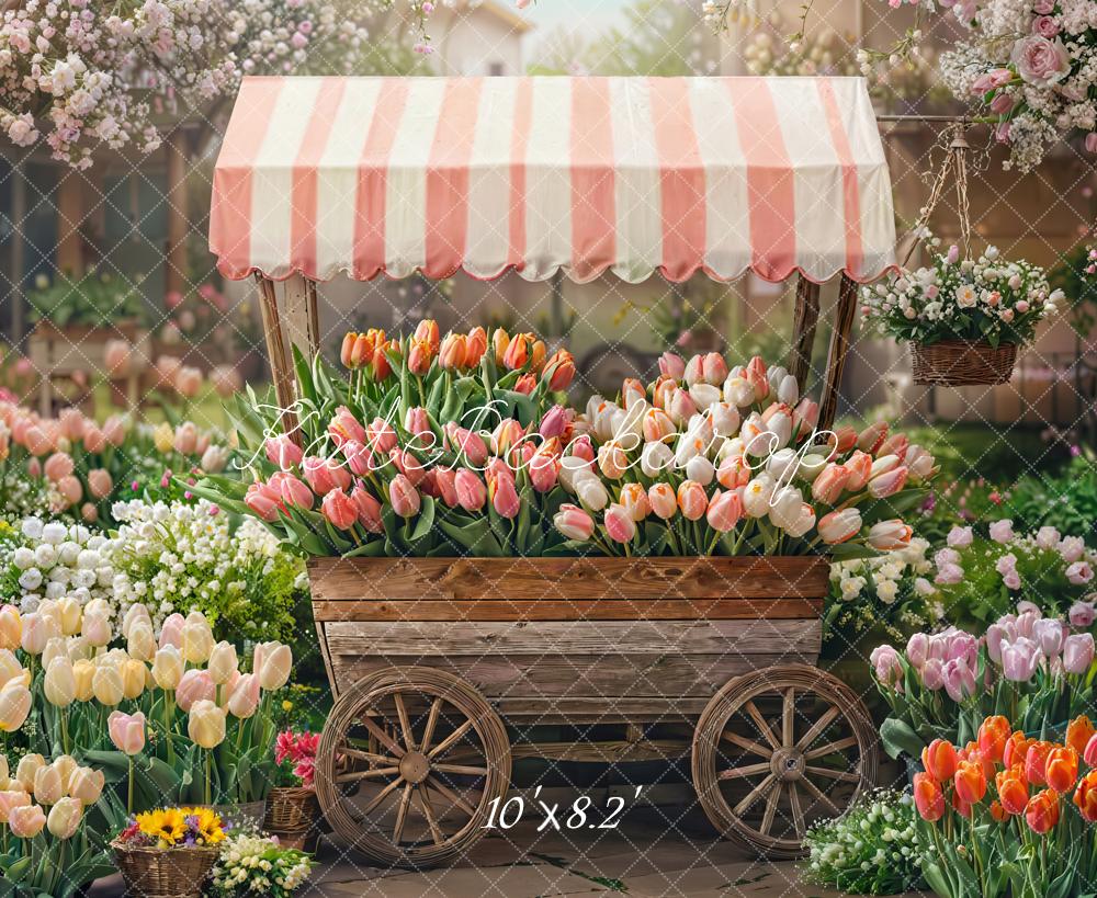 Kate Printemps Chariot de fleurs Tulipes Jardin Toile de fond conçue par Emetselch - Kate Backdrop FR