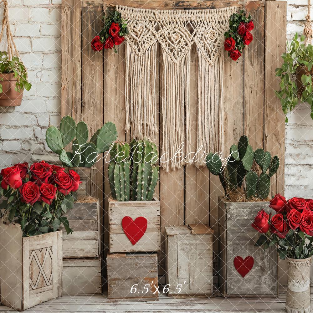 Kate Saint Valentin Bohème Cactus Rustique Toile de fond conçue par Emetselch - Kate Backdrop FR