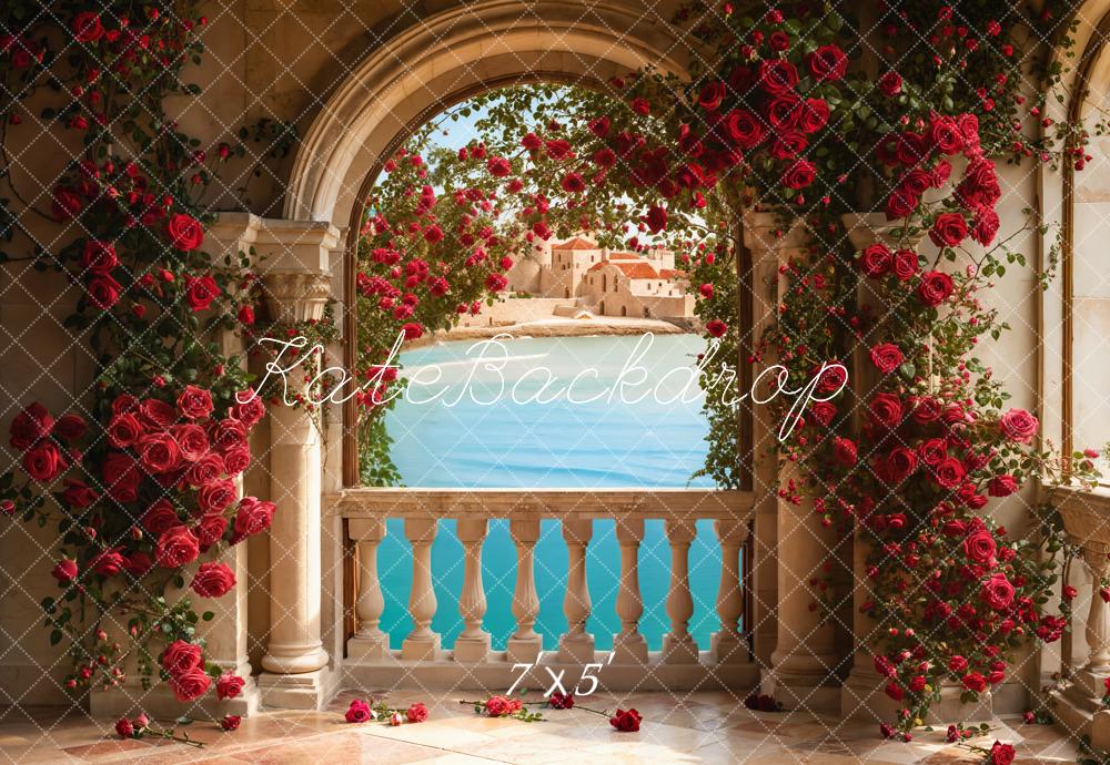 Kate Romantique Saint-Valentin Roses Balcon Arche Toile de fond conçue par Emetselch - Kate Backdrop FR