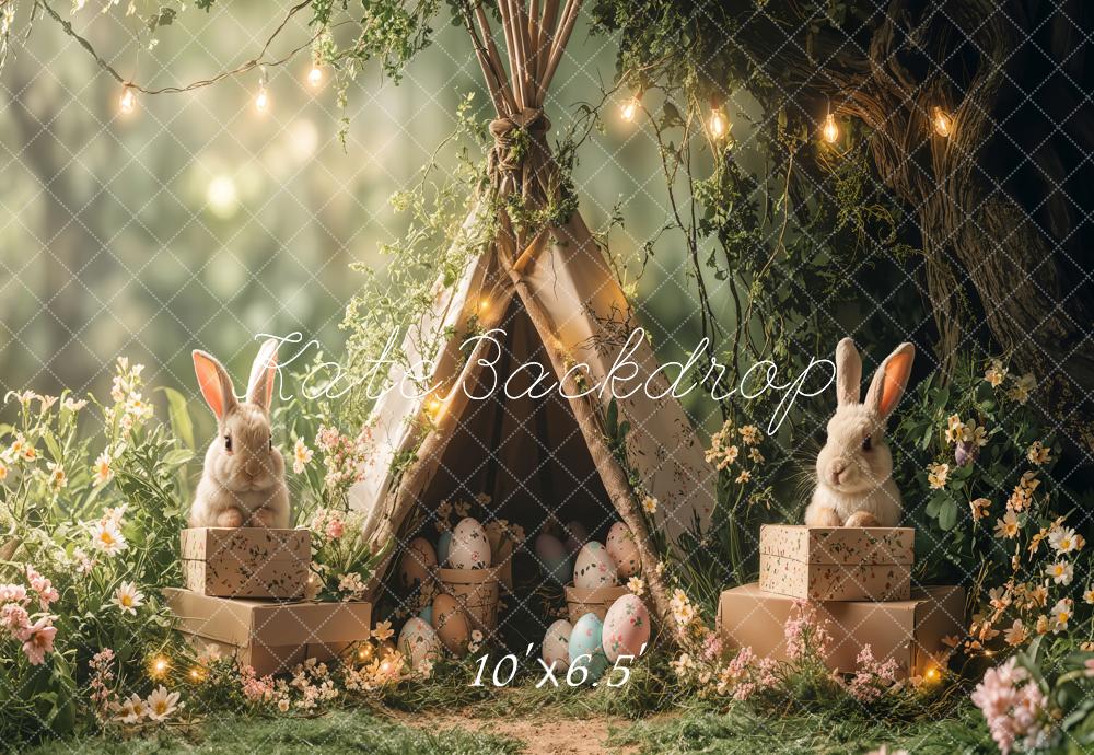 Kate Pâques Lapin Tipi Forêt Vert Lumière Toile de fond conçue par Emetselch - Kate Backdrop FR