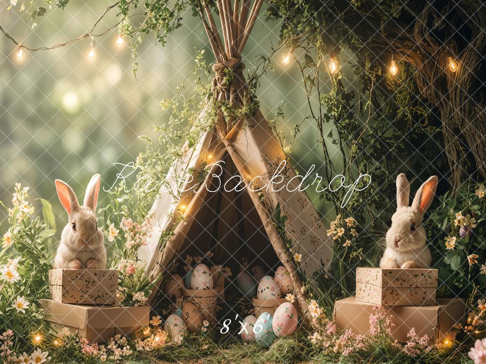 Kate Pâques Lapin Tipi Forêt Vert Lumière Toile de fond conçue par Emetselch - Kate Backdrop FR