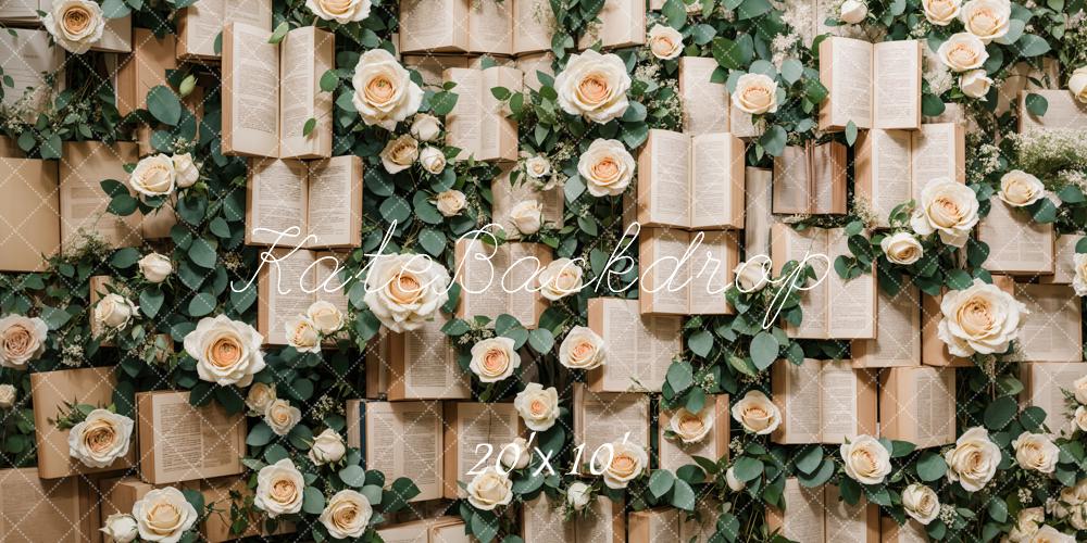 Kate Saint-Valentin Vintage Livres Roses Toile de fond conçue par Emetselch - Kate Backdrop FR