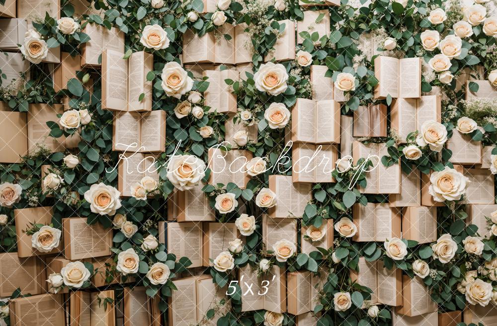 Kate Saint-Valentin Vintage Livres Roses Toile de fond conçue par Emetselch - Kate Backdrop FR