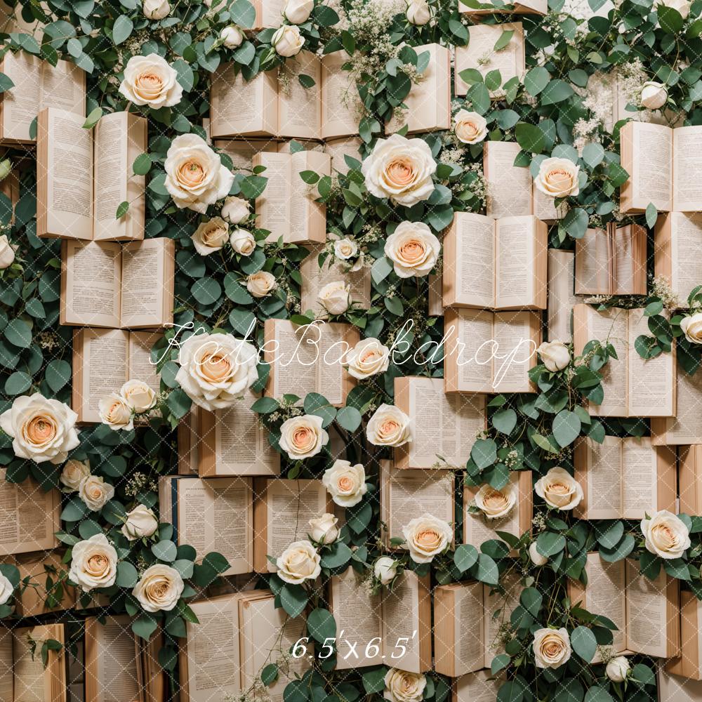 Kate Saint-Valentin Vintage Livres Roses Toile de fond conçue par Emetselch - Kate Backdrop FR