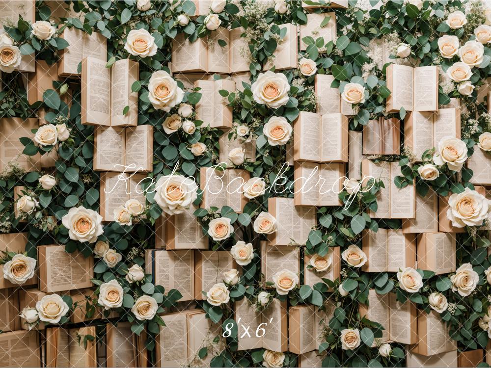 Kate Saint-Valentin Vintage Livres Roses Toile de fond conçue par Emetselch - Kate Backdrop FR