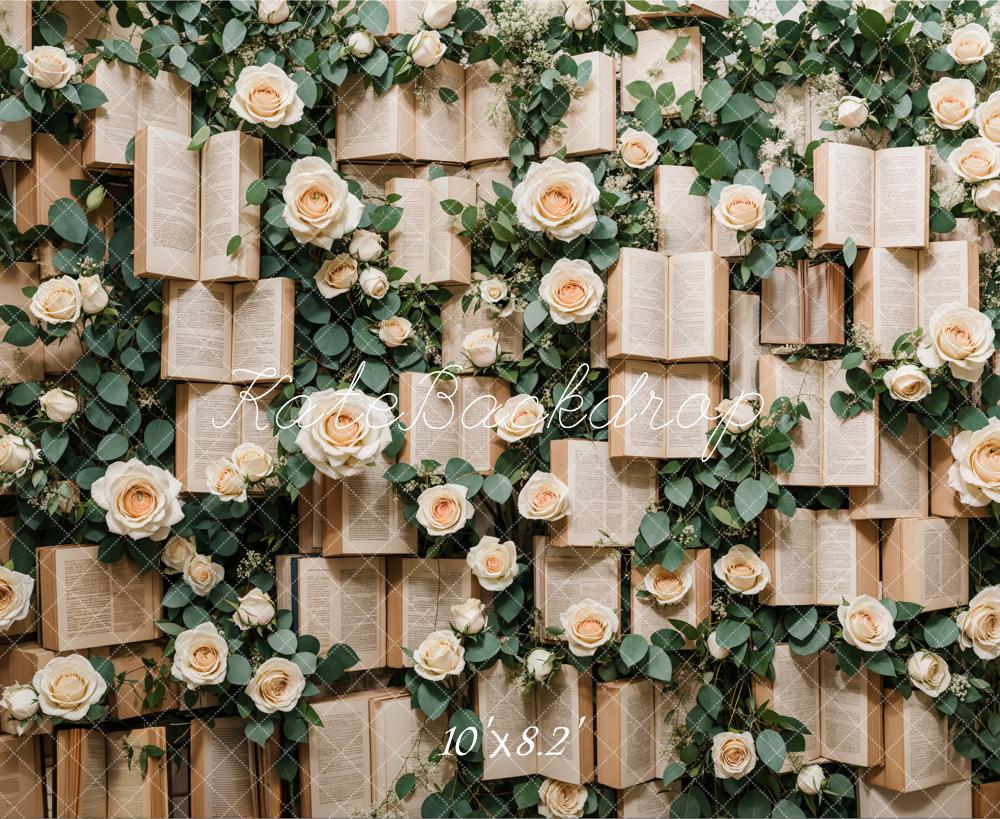 Kate Saint-Valentin Vintage Livres Roses Toile de fond conçue par Emetselch - Kate Backdrop FR