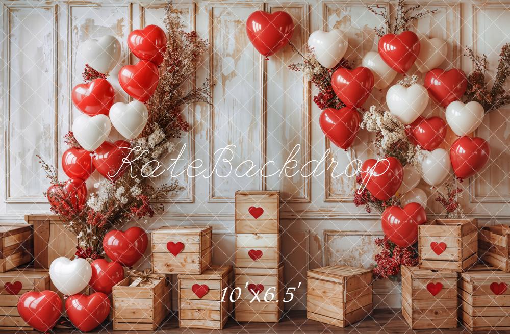 Kate Saint Valentin Ballons Rustique Bois Toile de fond conçue par Emetselch - Kate Backdrop FR