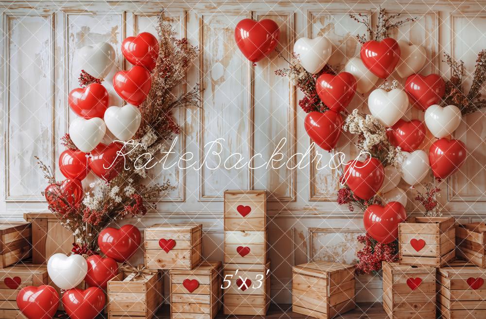 Kate Saint Valentin Ballons Rustique Bois Toile de fond conçue par Emetselch - Kate Backdrop FR