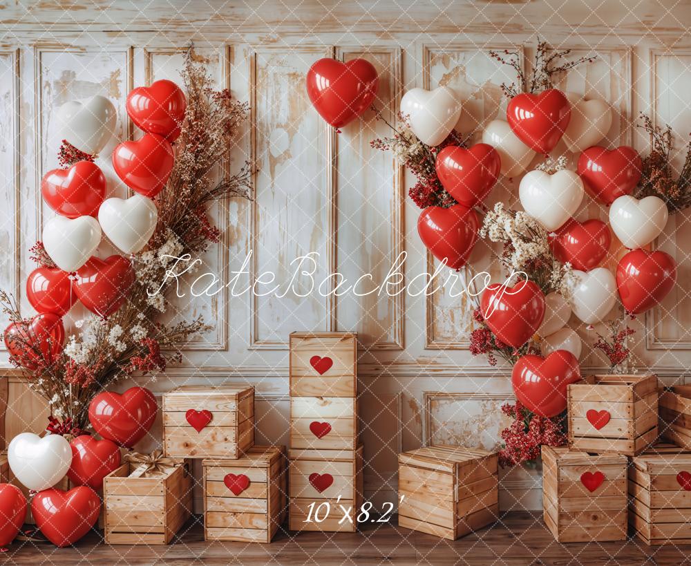 Kate Saint Valentin Ballons Rustique Bois Toile de fond conçue par Emetselch - Kate Backdrop FR