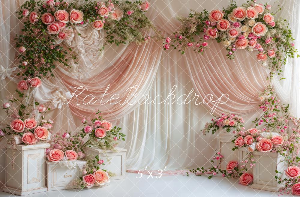 Kate Saint Valentin Roses Fleurs Rose Rideau Toile de fond conçue par Emetselch - Kate Backdrop FR