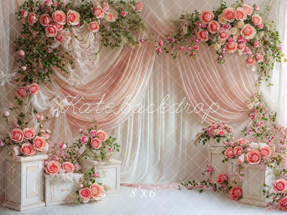 Kate Saint Valentin Roses Fleurs Rose Rideau Toile de fond conçue par Emetselch - Kate Backdrop FR