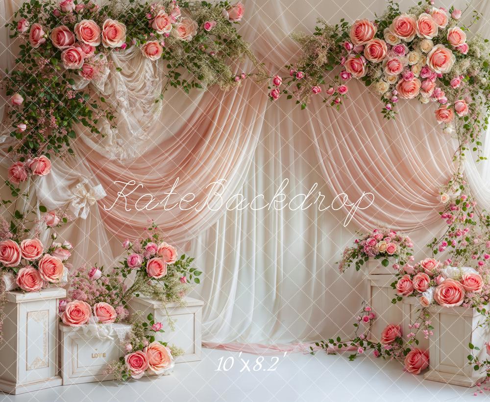 Kate Saint Valentin Roses Fleurs Rose Rideau Toile de fond conçue par Emetselch - Kate Backdrop FR