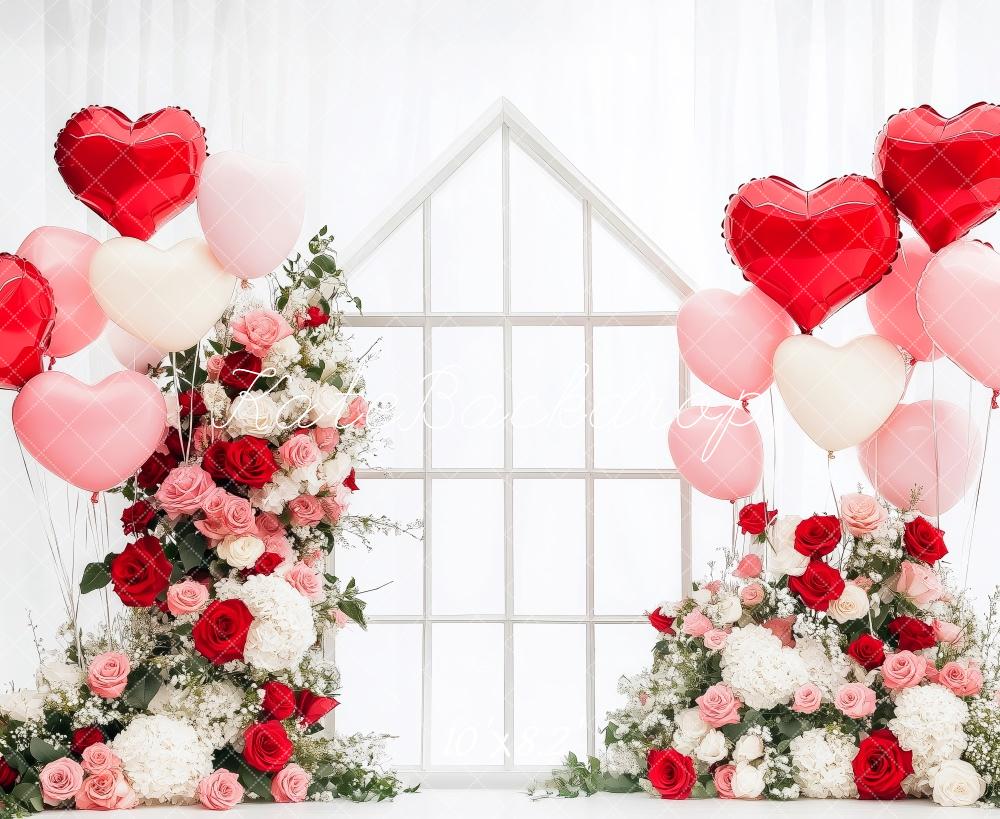 Kate Saint Valentin Cœur Ballons Roses Toile de fond conçue par Patty Roberts - Kate Backdrop FR