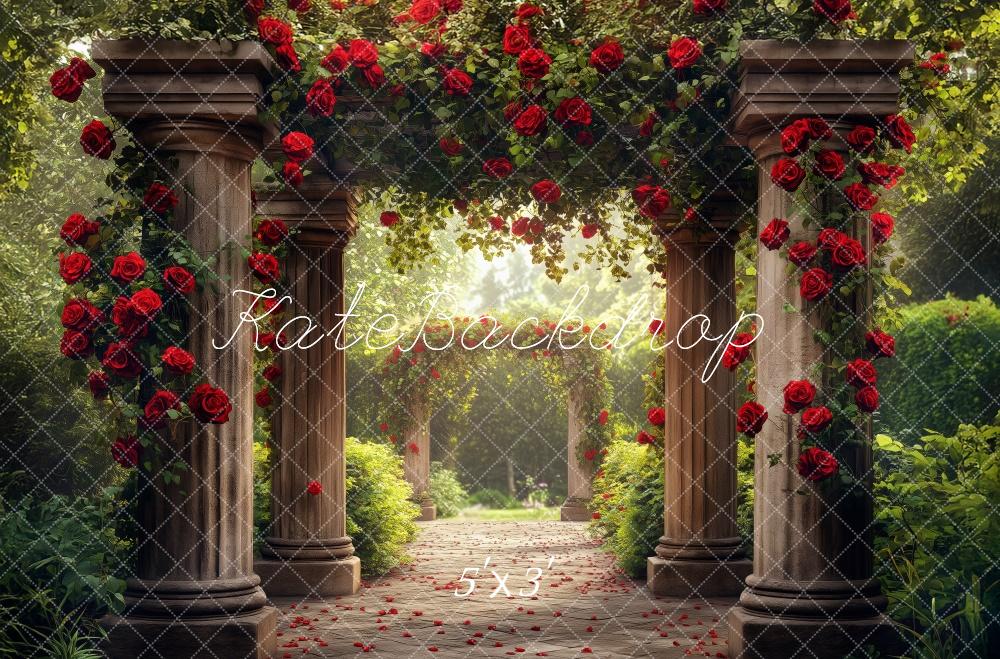 Kate Romantique Jardin Arche Roses Allée Toile de fond conçue par Patty Roberts - Kate Backdrop FR