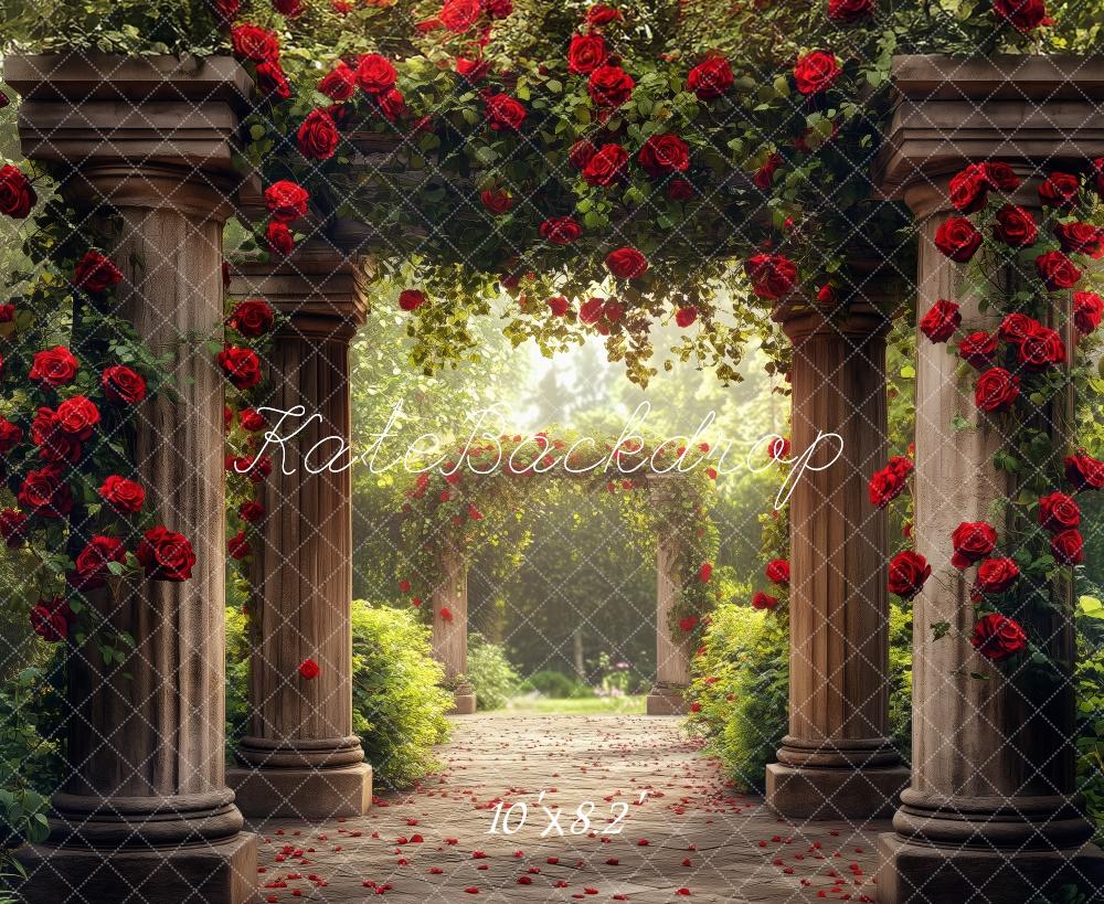 Kate Romantique Jardin Arche Roses Allée Toile de fond conçue par Patty Roberts - Kate Backdrop FR