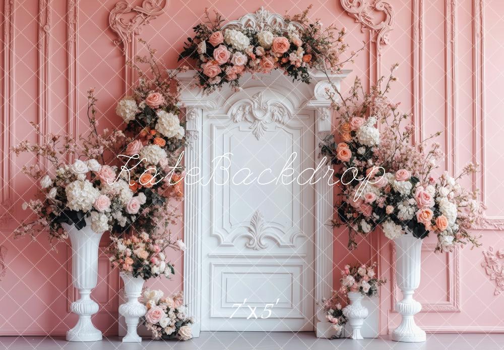 Kate Saint Valentin Roses Colonnes Mur Rétro Toile de fond conçue par Patty Roberts - Kate Backdrop FR