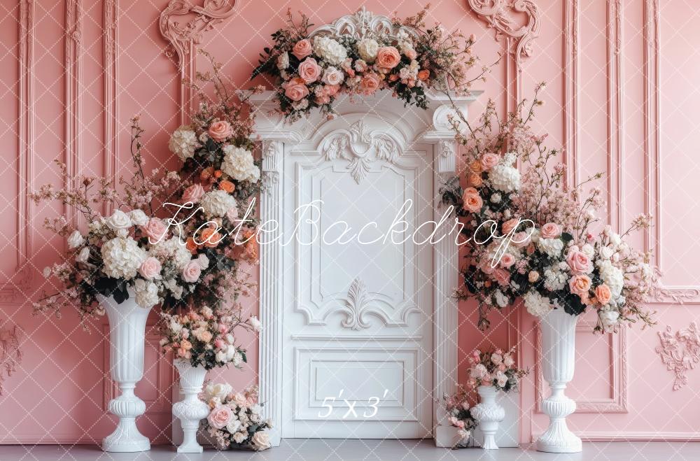 Kate Saint Valentin Roses Colonnes Mur Rétro Toile de fond conçue par Patty Roberts - Kate Backdrop FR
