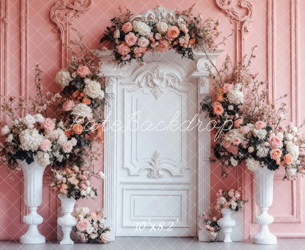 Kate Saint Valentin Roses Colonnes Mur Rétro Toile de fond conçue par Patty Roberts - Kate Backdrop FR