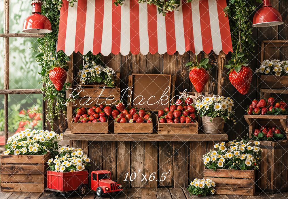 Kate Printemps Marché aux Fraises Fleurs Bois Toile de fond conçue par Emetselch - Kate Backdrop FR