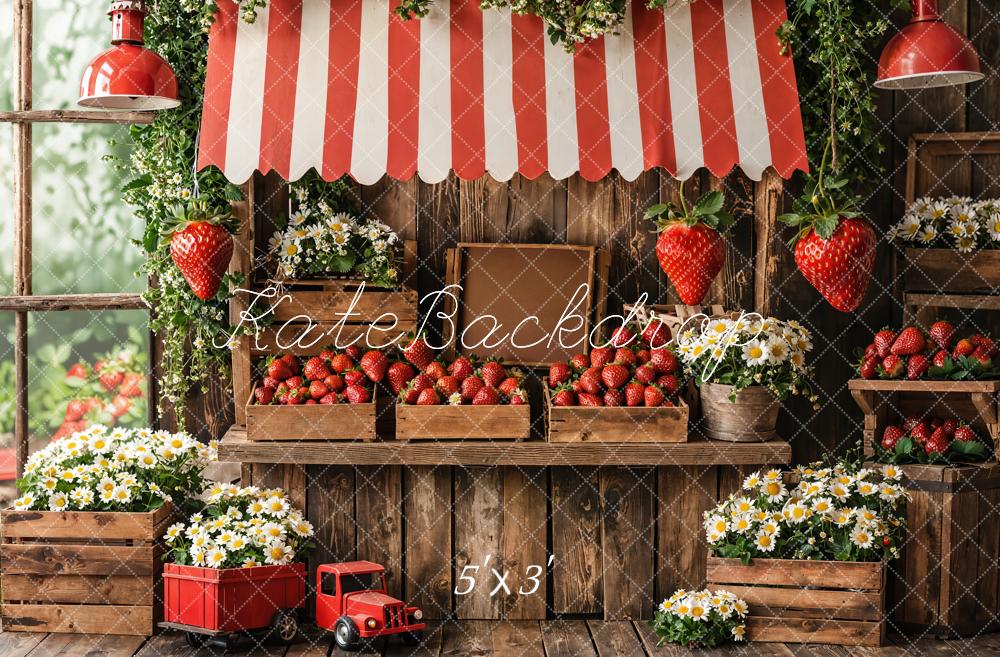 Kate Printemps Marché aux Fraises Fleurs Bois Toile de fond conçue par Emetselch - Kate Backdrop FR