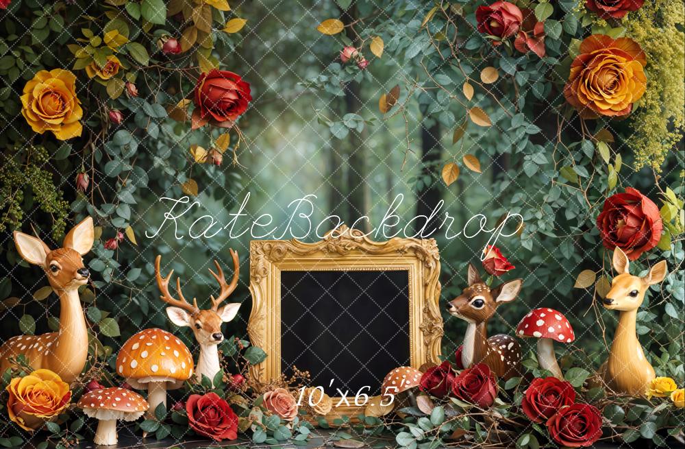 Kate Printemps Cake Smash Forêt Cerf Fleurs Cadre Toile de fond conçue par Emetselch - Kate Backdrop FR