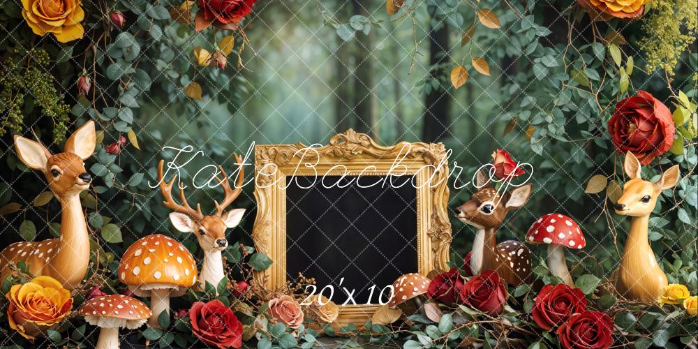 Kate Printemps Cake Smash Forêt Cerf Fleurs Cadre Toile de fond conçue par Emetselch - Kate Backdrop FR