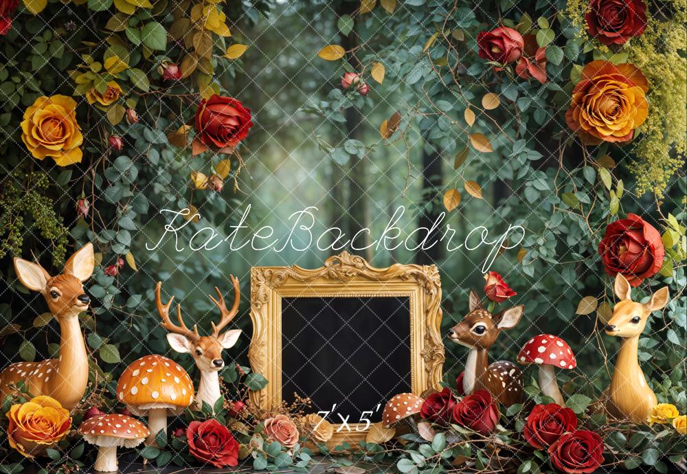 Kate Printemps Cake Smash Forêt Cerf Fleurs Cadre Toile de fond conçue par Emetselch - Kate Backdrop FR
