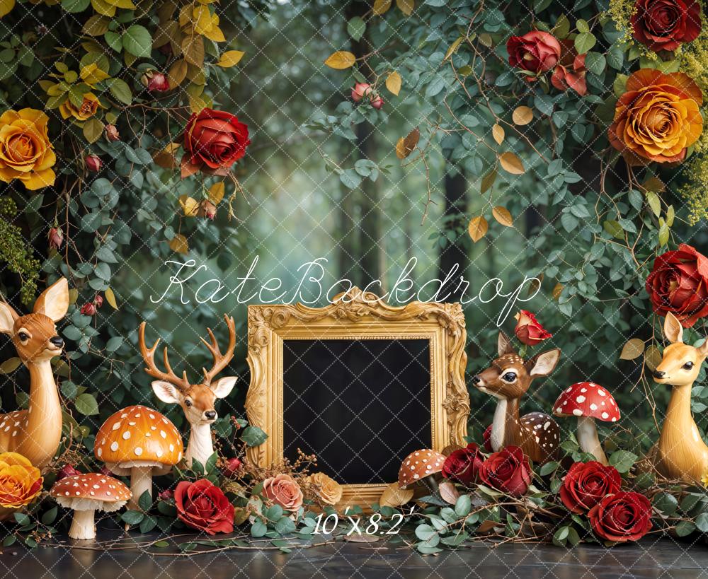 Kate Printemps Cake Smash Forêt Cerf Fleurs Cadre Toile de fond conçue par Emetselch - Kate Backdrop FR
