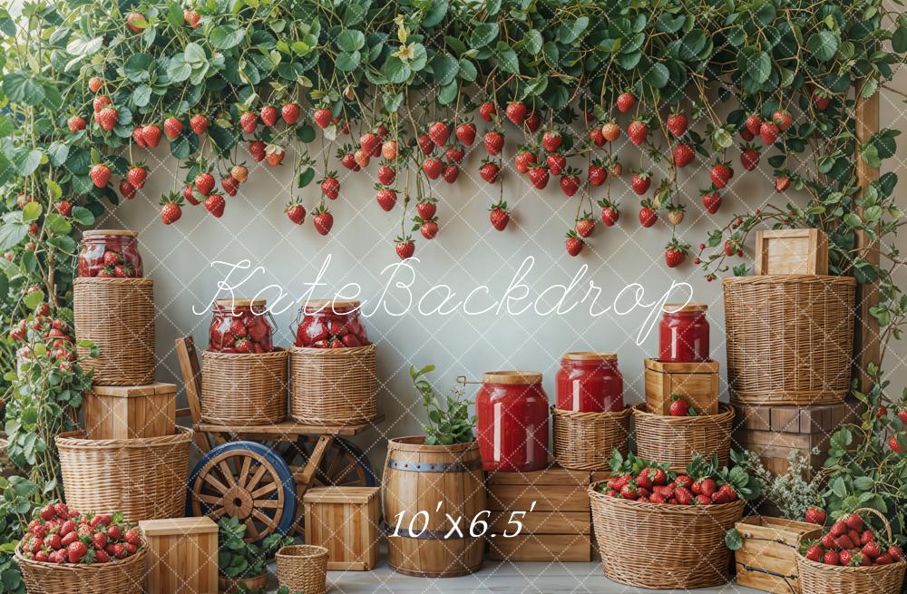 Kate Printemps Fraise Récolte Panier Rustique Toile de fond conçue par Emetselch - Kate Backdrop FR