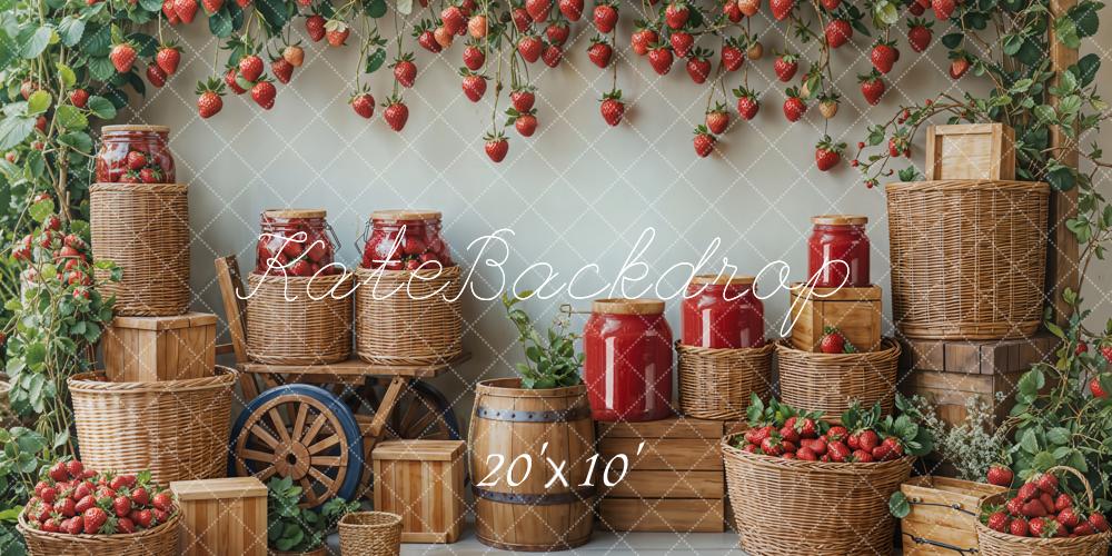 Kate Printemps Fraise Récolte Panier Rustique Toile de fond conçue par Emetselch - Kate Backdrop FR