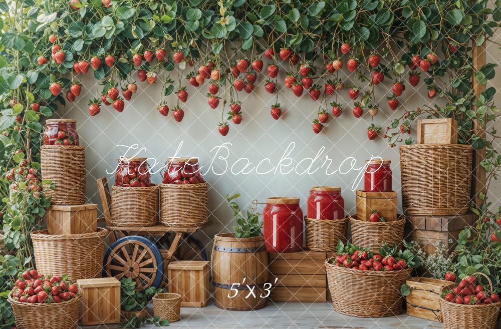 Kate Printemps Fraise Récolte Panier Rustique Toile de fond conçue par Emetselch - Kate Backdrop FR