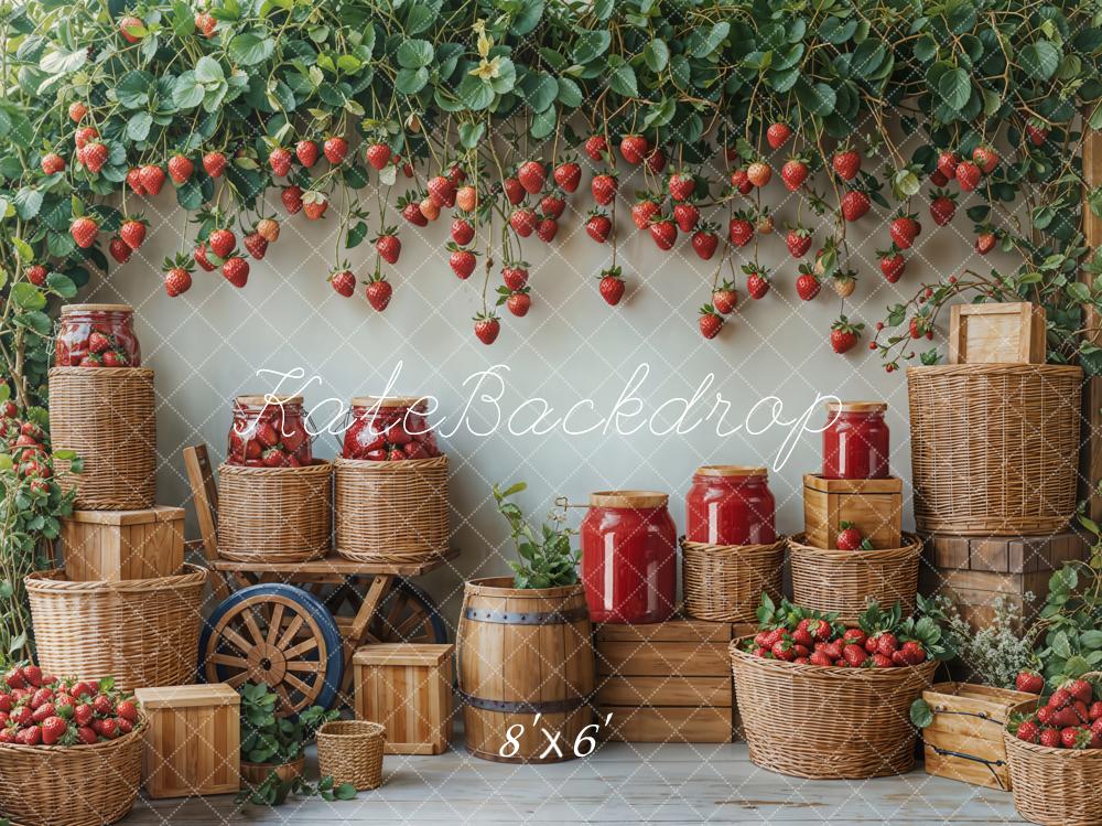 Kate Printemps Fraise Récolte Panier Rustique Toile de fond conçue par Emetselch - Kate Backdrop FR