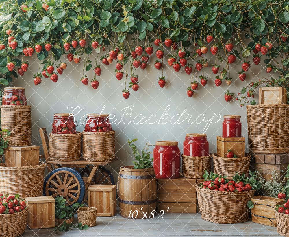 Kate Printemps Fraise Récolte Panier Rustique Toile de fond conçue par Emetselch - Kate Backdrop FR
