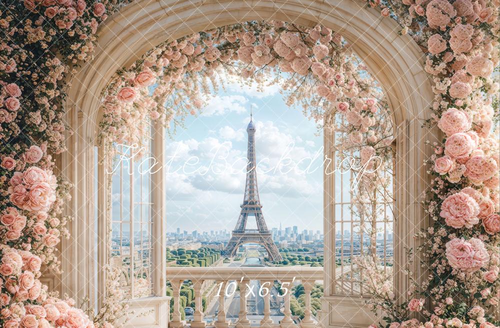 Kate Printemps Fleurs Rose Arche Paris Tour Toile de fond conçue par Emetselch - Kate Backdrop FR