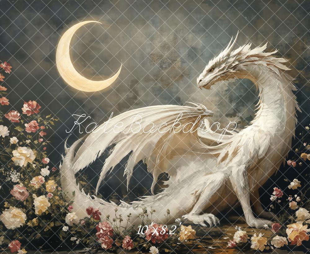 Kate Fantastique Dragon Lune Fleurs Toile de fond conçue par Emetselch - Kate Backdrop FR