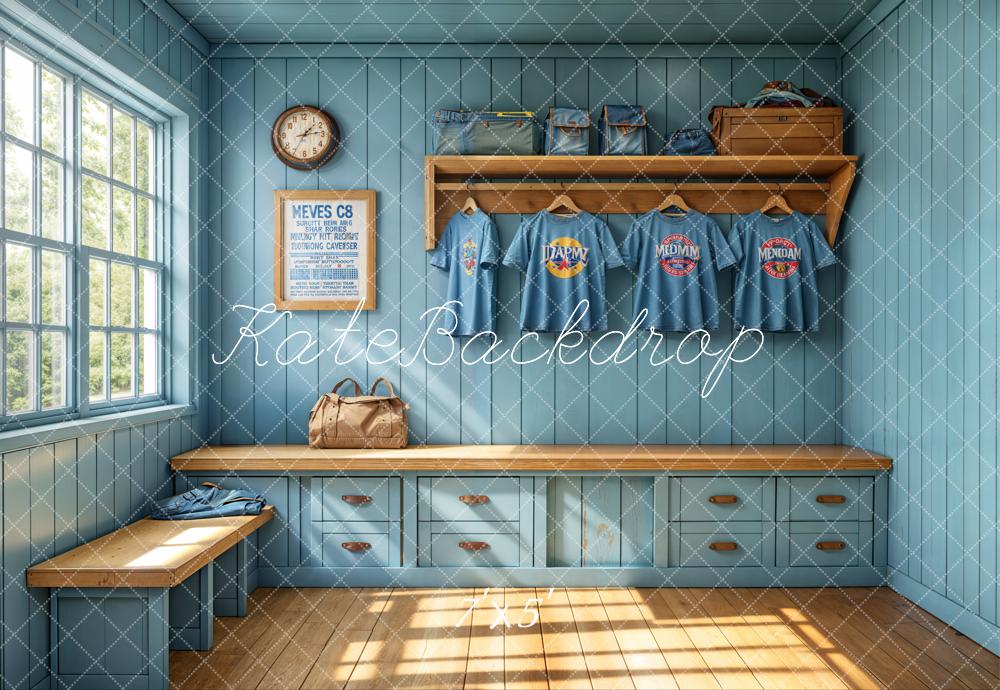 Kate Sport Vestiaire Fenêtre Ensoleillé Mur Bleu Toile de fond conçue par Emetselch - Kate Backdrop FR