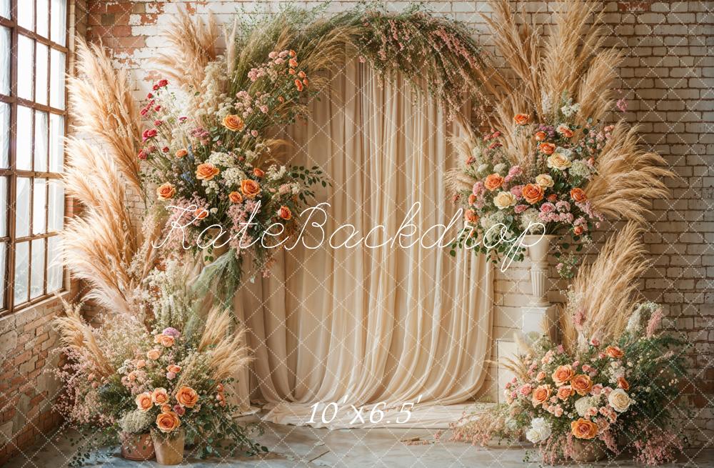 Kate Bohème Fleurs Arche Fenêtre Beige Toile de fond conçue par Emetselch - Kate Backdrop FR
