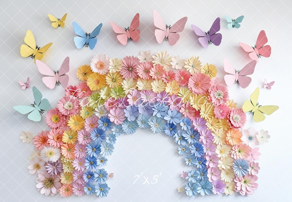 Kate Papier Arc-en-ciel Fleurs Papillons Toile de fond conçue par Kerry Anderson - Kate Backdrop FR