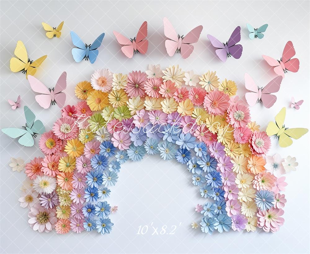 Kate Papier Arc-en-ciel Fleurs Papillons Toile de fond conçue par Kerry Anderson - Kate Backdrop FR