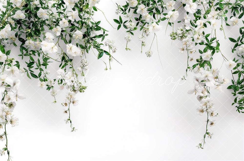 Kate Blanc Fleurs Mariage Printemps Toile de fond conçue par Kerry Anderson - Kate Backdrop FR