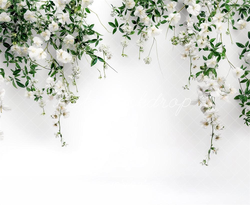Kate Blanc Fleurs Mariage Printemps Toile de fond conçue par Kerry Anderson - Kate Backdrop FR