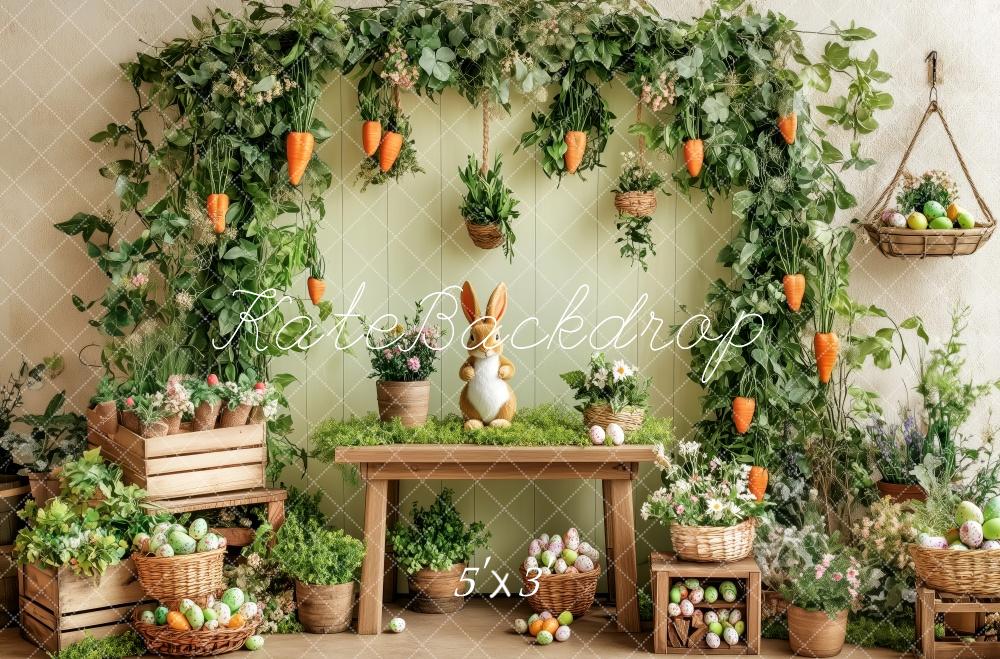 Kate Jardin Pâques Lapin Carottes Œufs Toile de fond conçue par Patty Roberts - Kate Backdrop FR