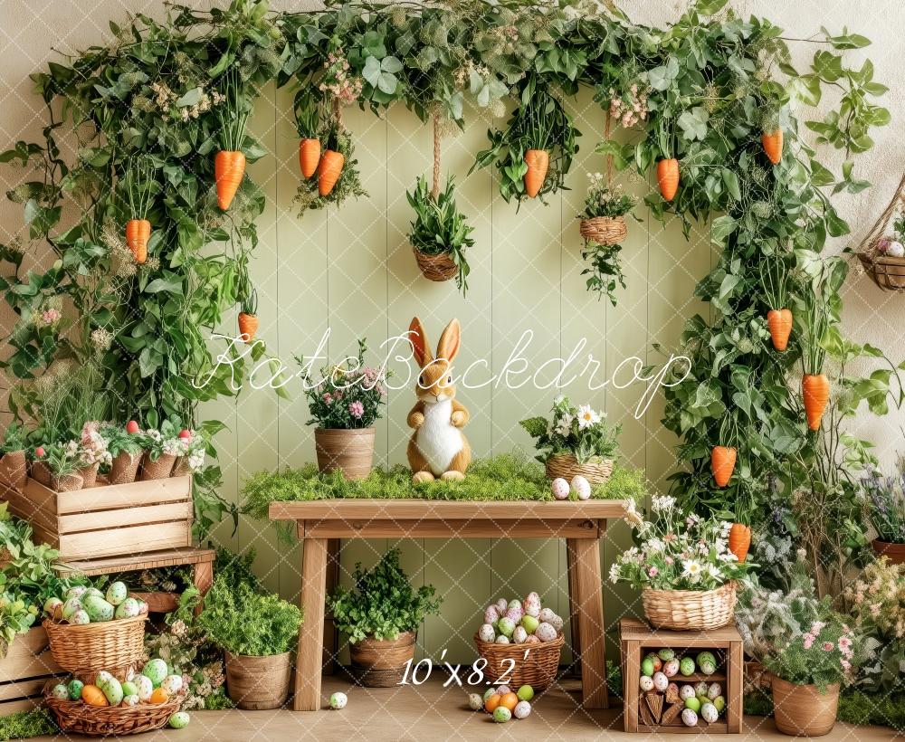 Kate Jardin Pâques Lapin Carottes Œufs Toile de fond conçue par Patty Roberts - Kate Backdrop FR